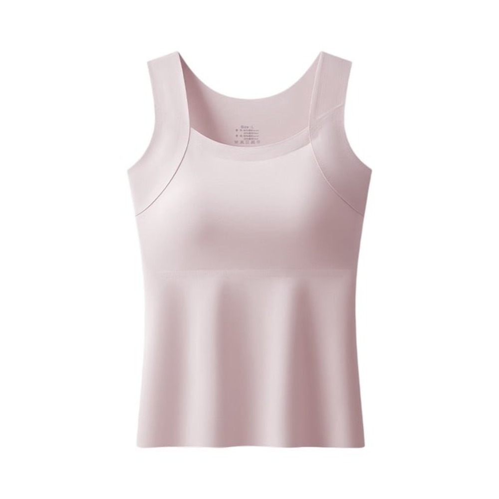 Seamless Padded Camisole Tank Top Pink Built in Bra